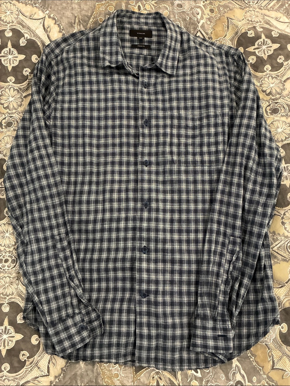 Vince Blue and Gray Plaid Button-Down Shirt